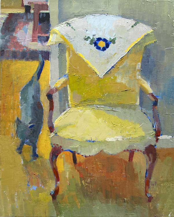 Carole Rabe Painting - Chair with Embroidered Cloth