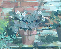 Carole Rabe Painting - Purple Oxalis in Greenhouse