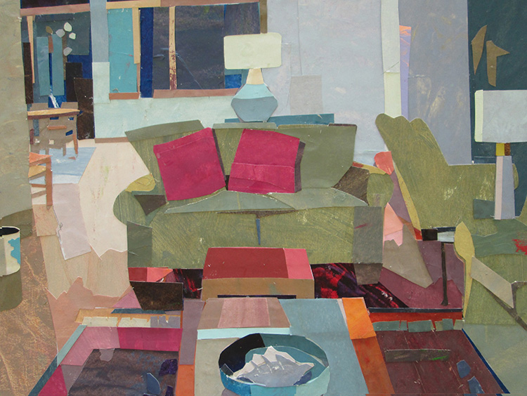 Two Red Pillows on Green Sofa