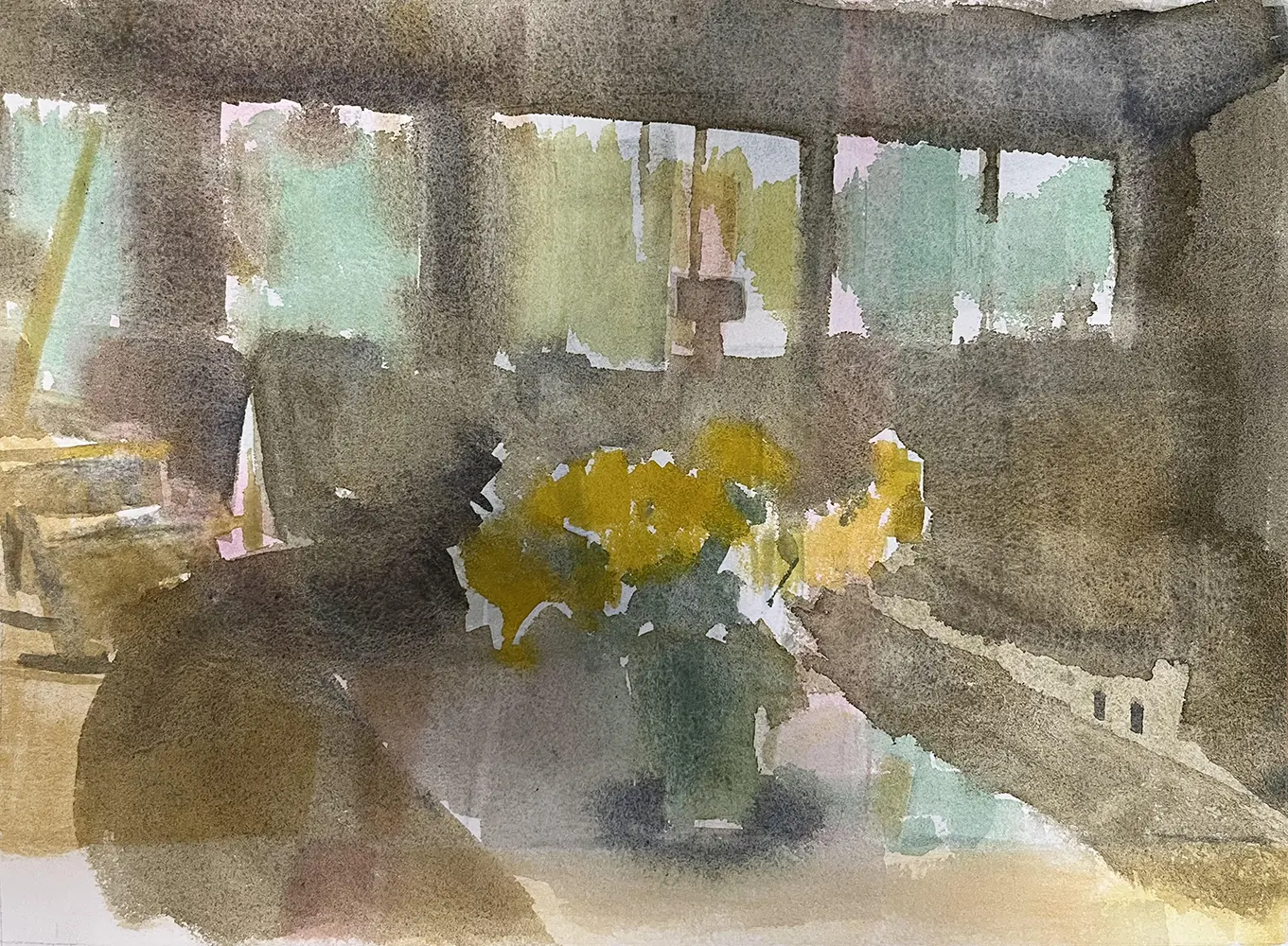 Yellow Flowers on Dining Table