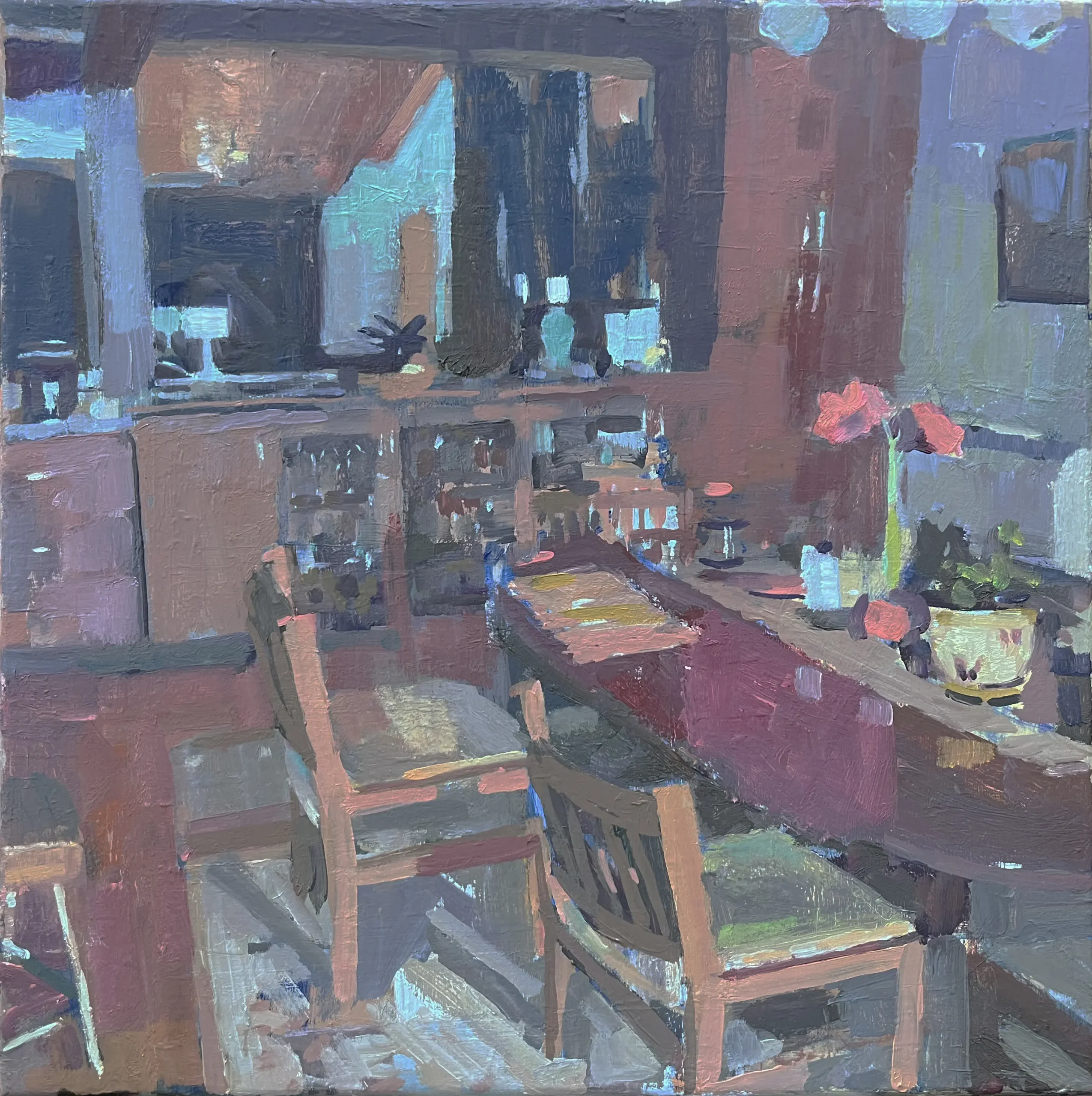 Carole Rabe Oil Painting - Amaryllis on Dining Table, Evening